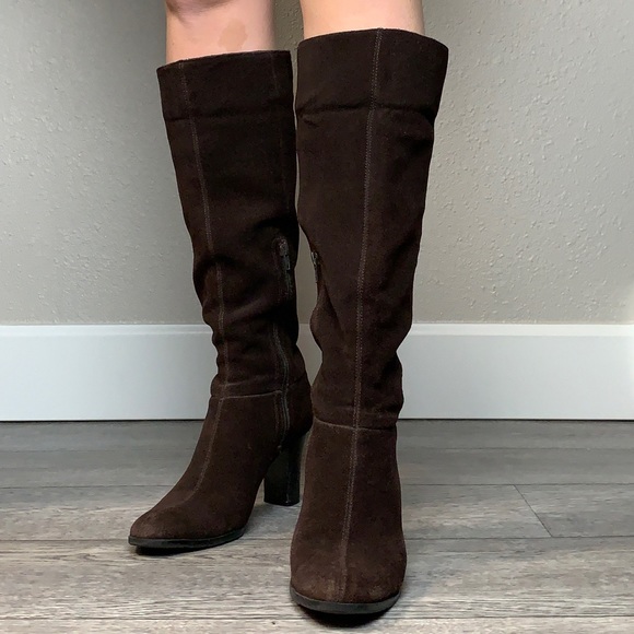 VINTAGE Apostrophe knee high leather boots Sz 7 brown soft suede stacked heel - Picture 15 of 15